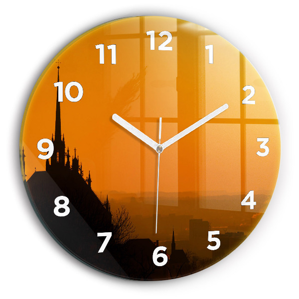 Round glass wall clock View of the Brno Cathedral