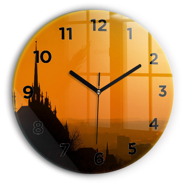 Round glass wall clock View of the Brno Cathedral