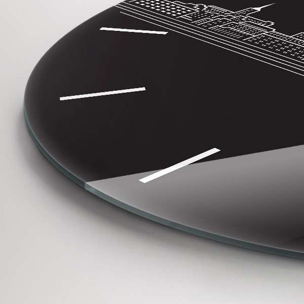 Round glass wall clock City of Ostrava drawing