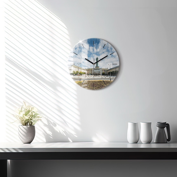 Round glass wall clock Panorama of the city of Ostrava