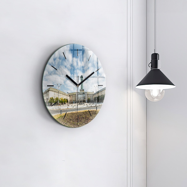 Round glass wall clock Panorama of the city of Ostrava