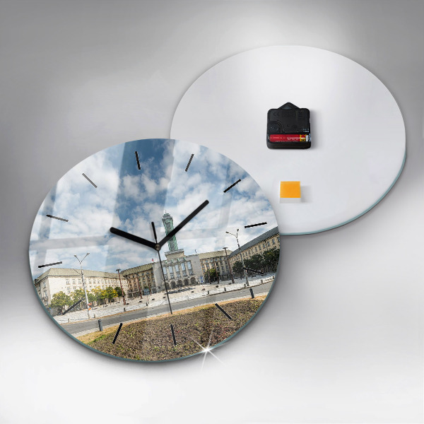 Round glass wall clock Panorama of the city of Ostrava