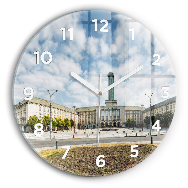 Round glass wall clock Panorama of the city of Ostrava