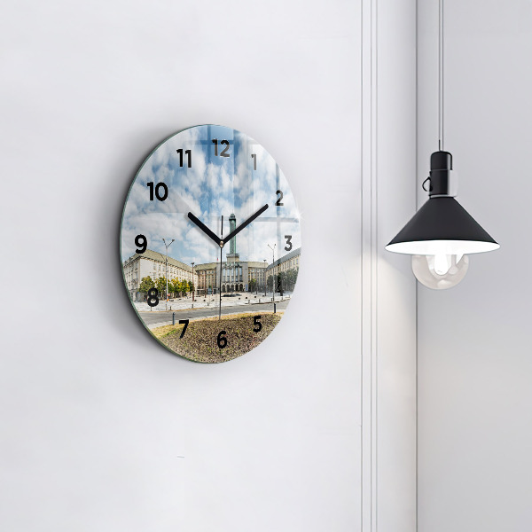 Round glass wall clock Panorama of the city of Ostrava