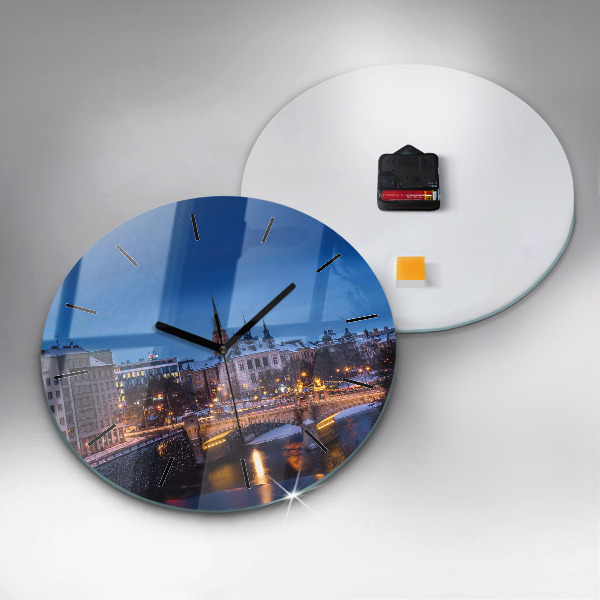 Round glass wall clock Panorama of the city of Pilsen
