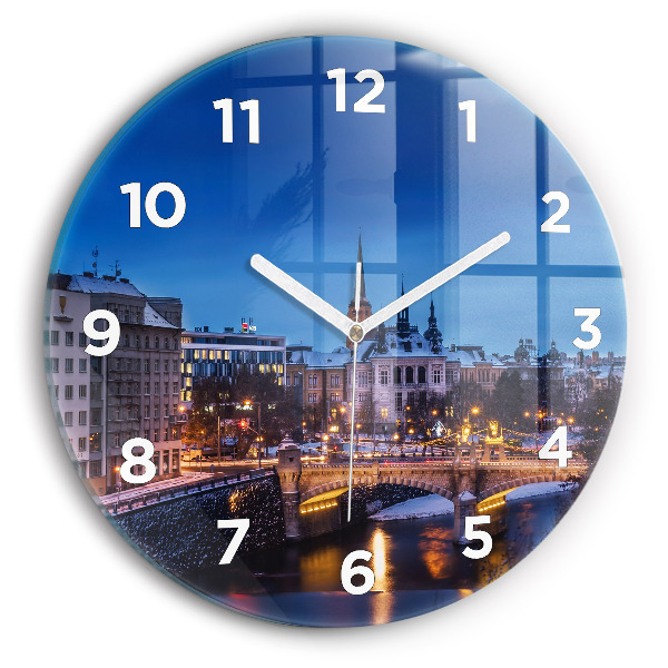 Round glass wall clock Panorama of the city of Pilsen