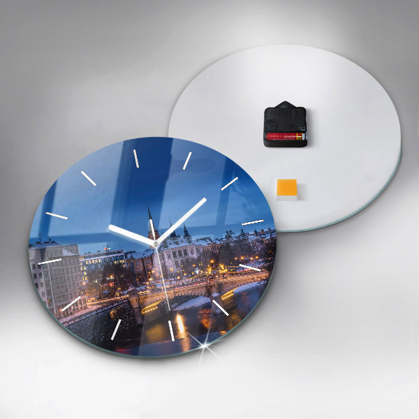 Round glass wall clock Panorama of the city of Pilsen