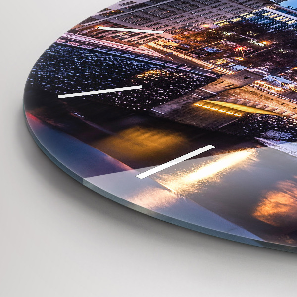 Round glass wall clock Panorama of the city of Pilsen
