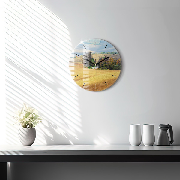 Round glass wall clock Moravia Rural Landscape