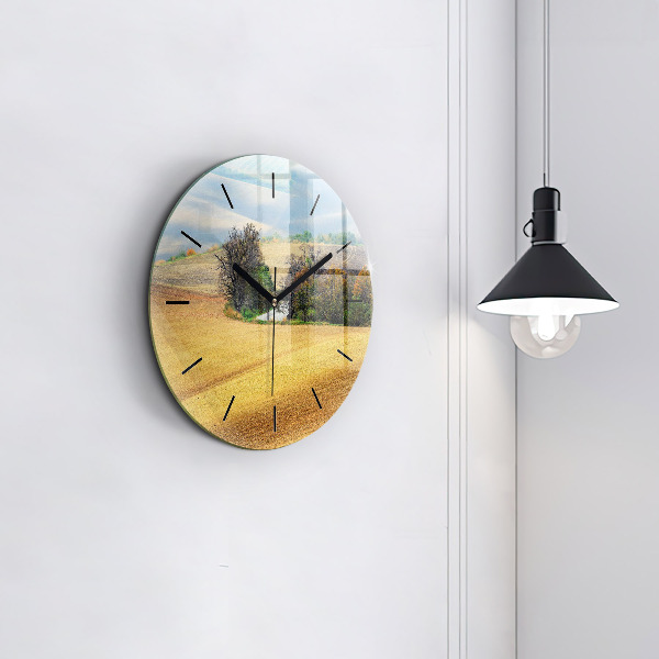 Round glass wall clock Moravia Rural Landscape
