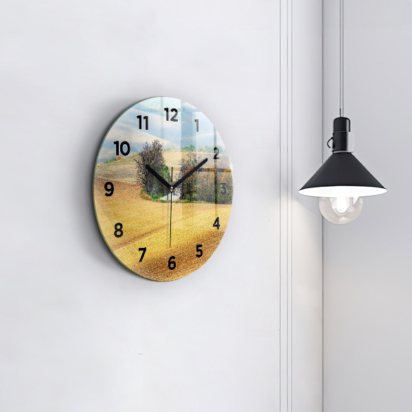 Round glass wall clock Moravia Rural Landscape