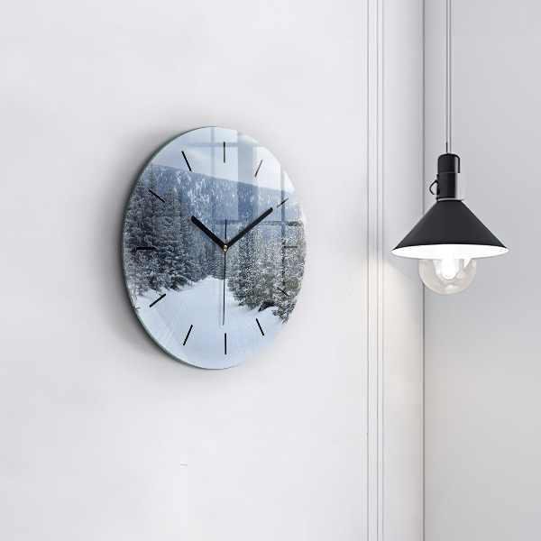 Round glass wall clock Czech Giant Mountains in winter