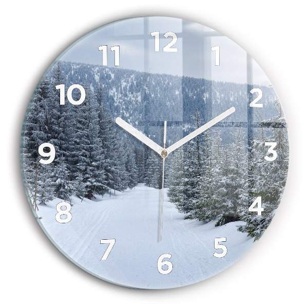 Round glass wall clock Czech Giant Mountains in winter