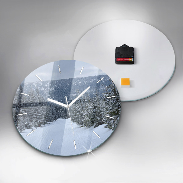 Round glass wall clock Czech Giant Mountains in winter