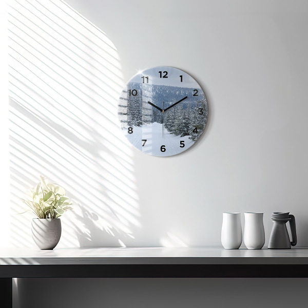 Round glass wall clock Czech Giant Mountains in winter