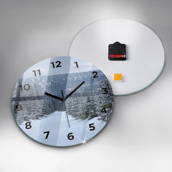 Round glass wall clock Czech Giant Mountains in winter
