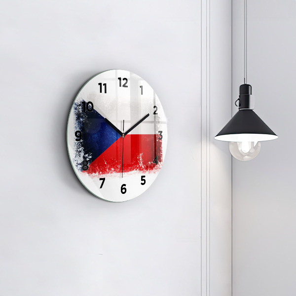 Round glass wall clock Czech flag