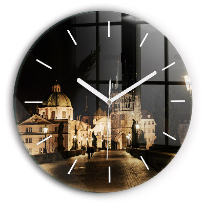 Round glass wall clock Charles Bridge in Prague