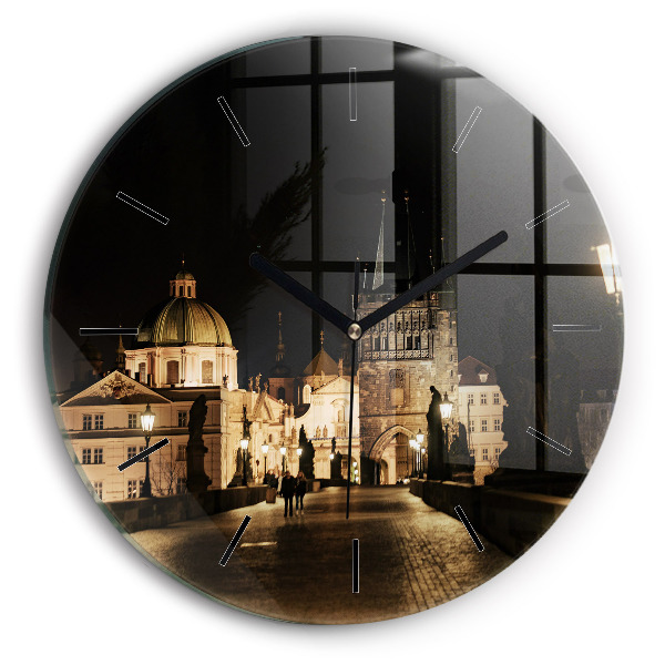 Round glass wall clock Charles Bridge in Prague