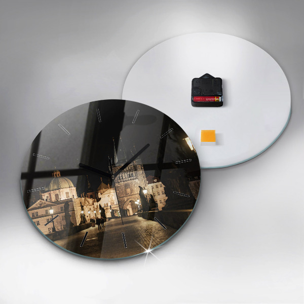 Round glass wall clock Charles Bridge in Prague