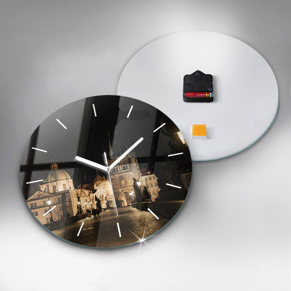 Round glass wall clock Charles Bridge in Prague