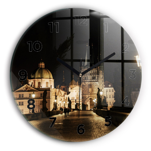 Round glass wall clock Charles Bridge in Prague