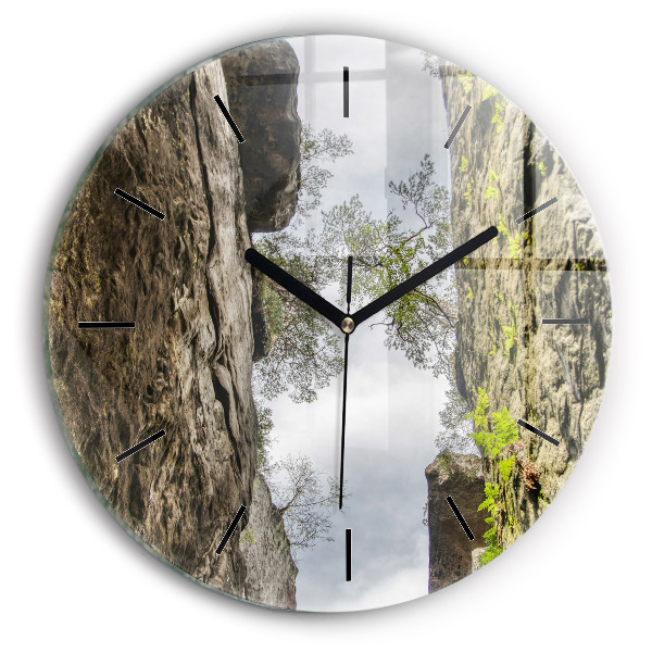 Round glass wall clock Rock city in the Czech Republic