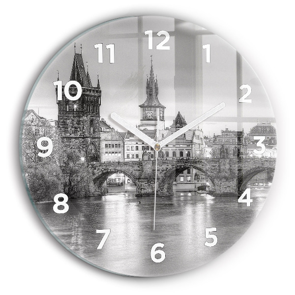Round glass wall clock Charles Bridge in Prague