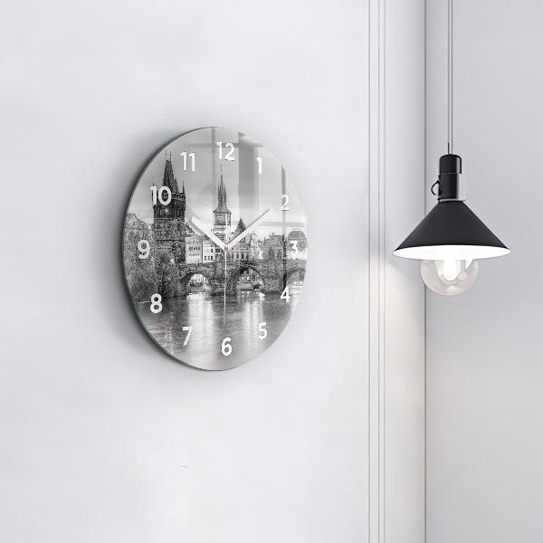 Round glass wall clock Charles Bridge in Prague