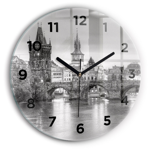 Round glass wall clock Charles Bridge in Prague