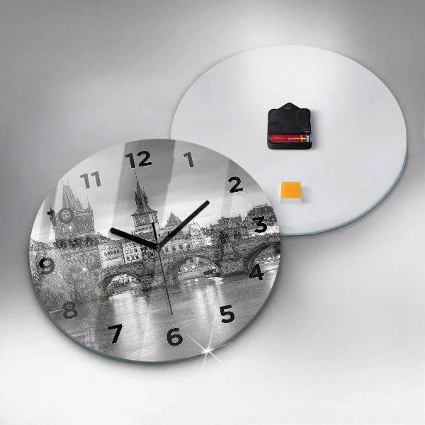 Round glass wall clock Charles Bridge in Prague