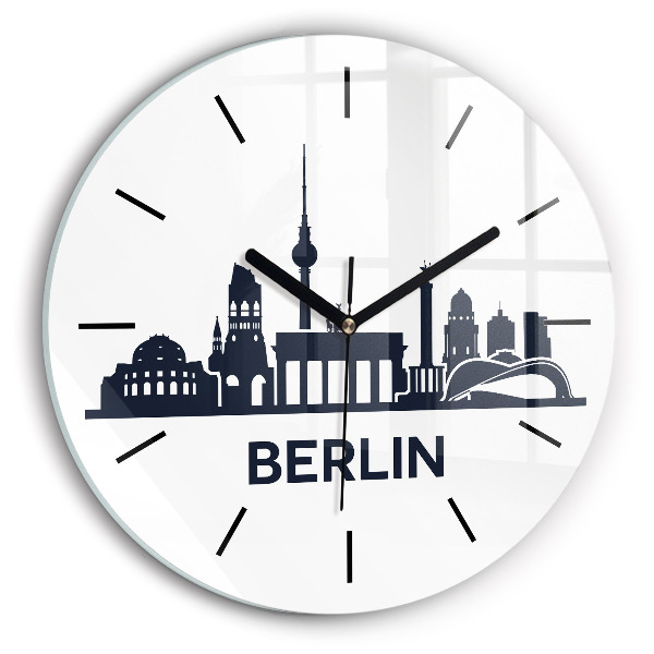 Round glass wall clock Berlin city illustration