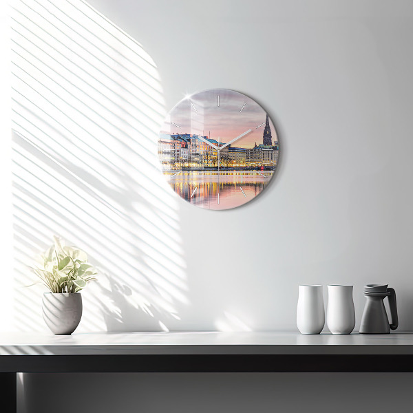 Round glass wall clock Alster in Hamburg