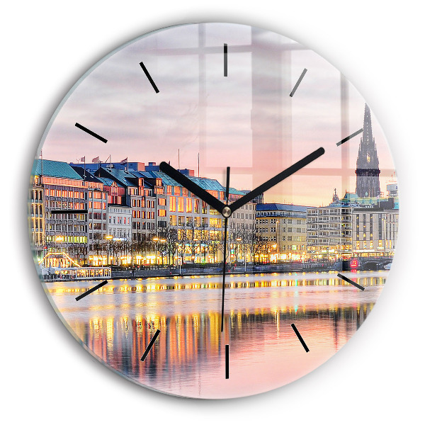 Round glass wall clock Alster in Hamburg