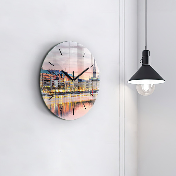 Round glass wall clock Alster in Hamburg