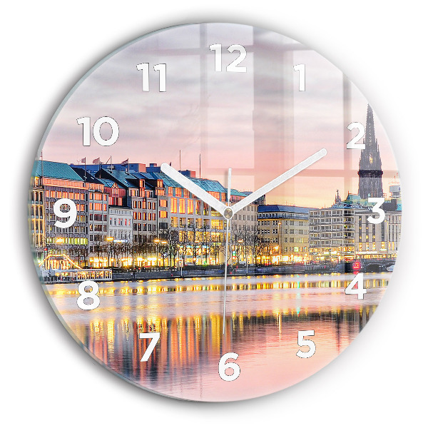 Round glass wall clock Alster in Hamburg