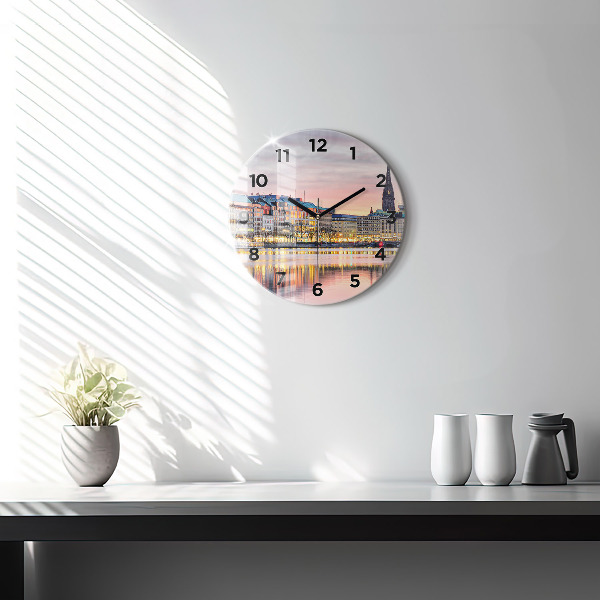 Round glass wall clock Alster in Hamburg