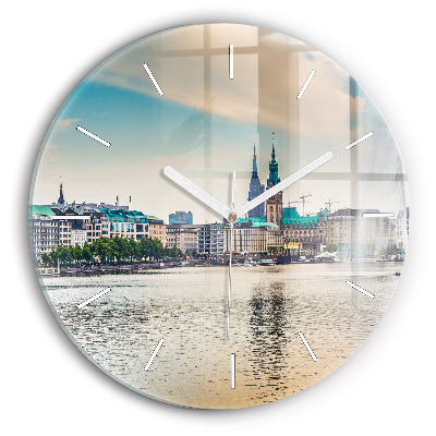 Round glass wall clock Binnenalster in Hamburg