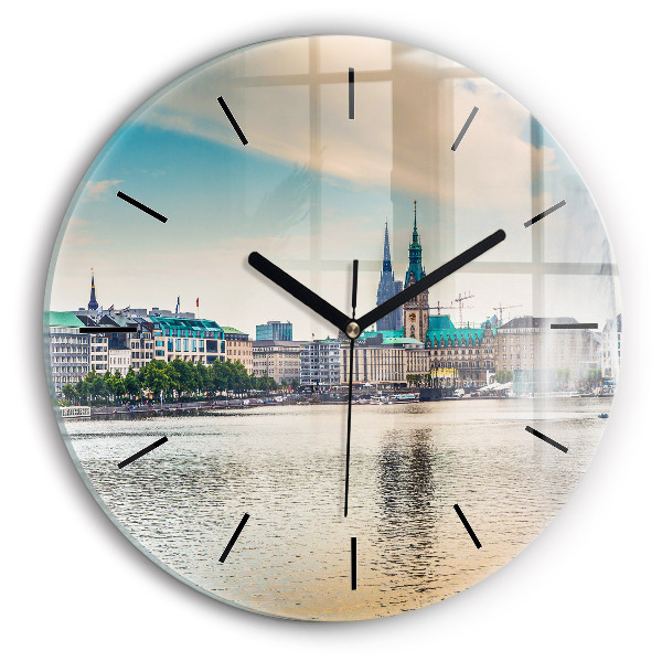 Round glass wall clock Binnenalster in Hamburg