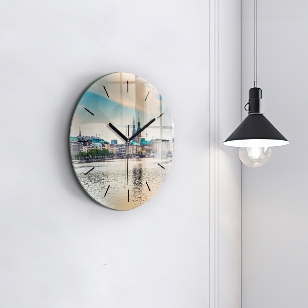 Round glass wall clock Binnenalster in Hamburg