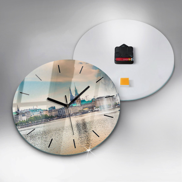 Round glass wall clock Binnenalster in Hamburg