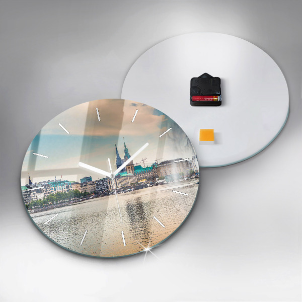Round glass wall clock Binnenalster in Hamburg