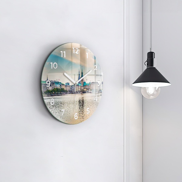 Round glass wall clock Binnenalster in Hamburg