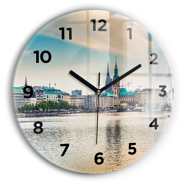 Round glass wall clock Binnenalster in Hamburg