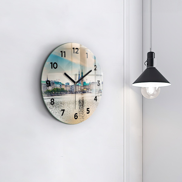 Round glass wall clock Binnenalster in Hamburg