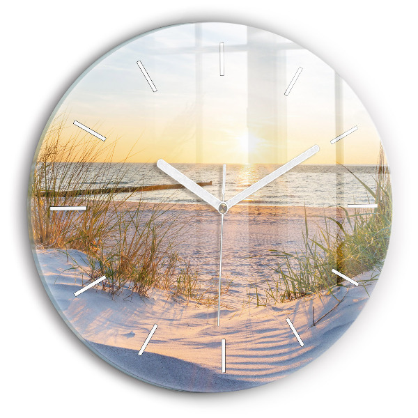 Round glass wall clock Sunset over the sea