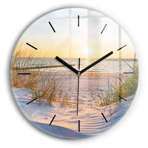 Round glass wall clock Sunset over the sea