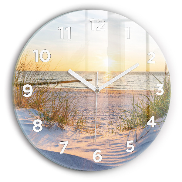 Round glass wall clock Sunset over the sea