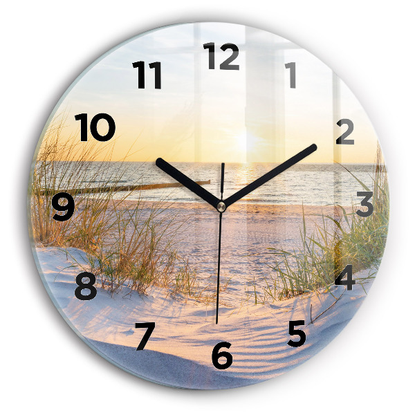 Round glass wall clock Sunset over the sea