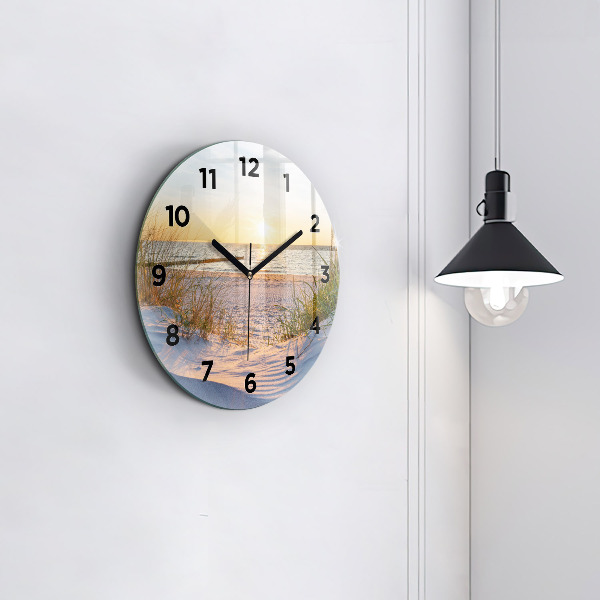 Round glass wall clock Sunset over the sea